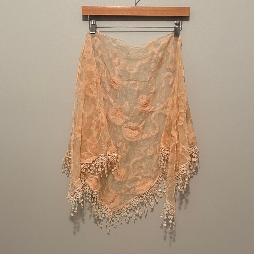 Elegant Lace Triangle Shawl with Fringe